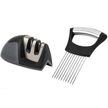 Load image into Gallery viewer, 2-Pack: Ultra Sharp Knife Sharpener and Stainless Steel Vegetable and Meat Slicer Holder