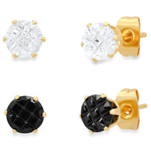 Load image into Gallery viewer, 2-Pair: Stainless Steel Cubic Zirconia Diamond Cut Stud Earrings Set