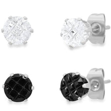 Load image into Gallery viewer, 2-Pair: Stainless Steel Cubic Zirconia Diamond Cut Stud Earrings Set