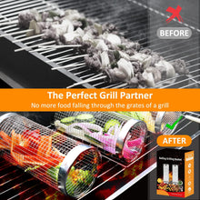 Load image into Gallery viewer, 2 PCS Grill Basket BBQ Rolling Grilling Basket Stainless Steel Grill Mesh Barbeque Portable Grill Accessories for Fish BBQ Rolling Grilling Basket for Outdoor Grill Cylindrical Stainless Steel Grill