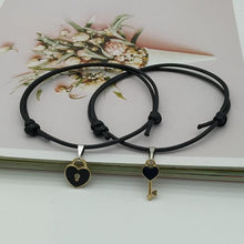 Load image into Gallery viewer, 2 pcs Set Couple Trendy Bracelet For Friend Lock Key Design Black Color Rope Couple Bracelets For Women Men Attraction Matching Bracelet Gifts For Boyfriend Girlfriend Best Friend Eternal Love Charms Adjustable Jewelry