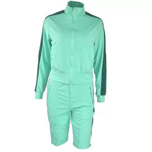 Load image into Gallery viewer, 2-Piece: Lapel Neck Zipper Color Matching Long Sleeve Fleece Sport Casual Shorts