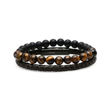 Load image into Gallery viewer, 2-Piece: Men's Leather Braided Bracelet Beaded with Tiger Eye