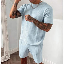 Load image into Gallery viewer, 2-Piece Set: Crew Neck Striped Athleisure Short Sleeve