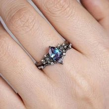 Load image into Gallery viewer, 2-Piece Set: Gothic Black & Golden Engagement Ring Set with Pear-Shaped Cubic Zirconia