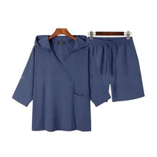 Load image into Gallery viewer, 2-Piece Set: Men's Hooded Tracksuit Tennis Shirt Shorts and T Shirt Set Plain