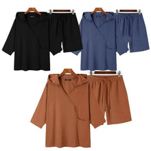 Load image into Gallery viewer, 2-Piece Set: Men's Hooded Tracksuit Tennis Shirt Shorts and T Shirt Set Plain
