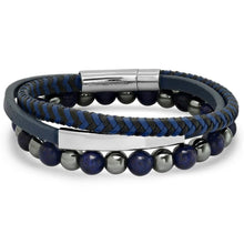 Load image into Gallery viewer, 2-Piece Set: Men's Leather/Stainless Steel and Lapis/Hematite Beaded Bracelets