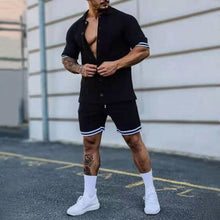Load image into Gallery viewer, 2-Piece Set: Men's Short Sleeve Plain Stripes Lapel