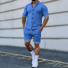Load image into Gallery viewer, 2-Piece Set: Men's Short Sleeve Plain Stripes Lapel