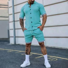 Load image into Gallery viewer, 2-Piece Set: Men's Short Sleeve Plain Stripes Lapel
