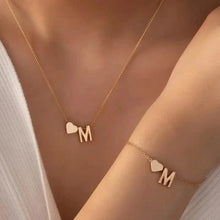 Load image into Gallery viewer, 2-Piece Set: Metal Heart And English Letter Necklace And Bracelet