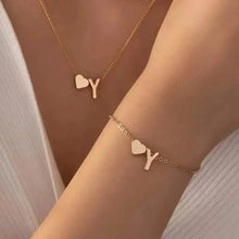Load image into Gallery viewer, 2-Piece Set: Metal Heart And English Letter Necklace And Bracelet