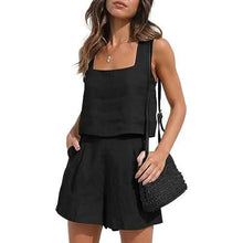 Load image into Gallery viewer, 2-Piece Set: Women's Lounge Matching Sets Linen Shorts Crop Tops