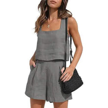 Load image into Gallery viewer, 2-Piece Set: Women's Lounge Matching Sets Linen Shorts Crop Tops