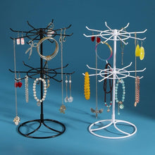 Load image into Gallery viewer, 2-Tier Rotary Jewelry Stand Rack Earrings Necklace Display Organizer Holder Rotating Durable Jewelry Rack Display Hanger Rotating 2 Tier Jewelry Tree Organizer in Black Metal Jewelry Organizer
