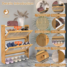 Load image into Gallery viewer, 2-Tier Shoe Cabinet with 2 Flip Drawers Slim Bamboo Rack Narrow Shoe Organizer