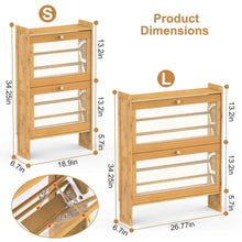 Load image into Gallery viewer, 2-Tier Shoe Cabinet with 2 Flip Drawers Slim Bamboo Rack Narrow Shoe Organizer