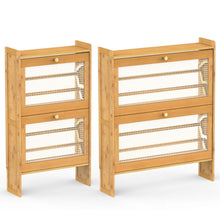 Load image into Gallery viewer, 2-Tier Shoe Cabinet with 2 Flip Drawers Slim Bamboo Rack Narrow Shoe Organizer