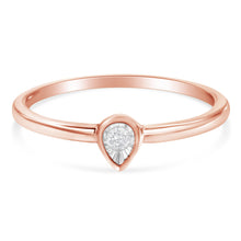 Load image into Gallery viewer, 14K Rose Gold Plated .925 Sterling Silver 1/20 Carat Diamond Teardrop Pear-Shaped Miracle Set Petite Fashion Ring (J-K Color, I1-I2 Clarity) - Size 6