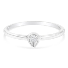 Load image into Gallery viewer, .925 Sterling Silver 1/20 Carat Diamond Teardrop Pear-Shaped Miracle Set Petite Fashion Promise Ring (J-K Color, I1-I2 Clarity) - Size 6