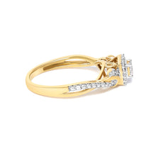 Load image into Gallery viewer, 10K Yellow Gold Twisted Shank 1/10 Cttw Diamond Composite Halo Engagement Ring (I-J Color, I3 Clarity) - Size 7