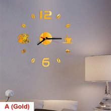 Load image into Gallery viewer, 20 Inch Wall Clock Round Style Number Coffee Tea Cup Modern Large Silent Wall Stickers for Hall and Bedroom Home Decorations Arabic Numeral Wall Clocks Acrylic Mirror Stickers/Home Decor Design Acrylic Wall Clock Stickers Home Living Room Decoration