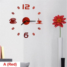 Load image into Gallery viewer, 20 Inch Wall Clock Round Style Number Coffee Tea Cup Modern Large Silent Wall Stickers for Hall and Bedroom Home Decorations Arabic Numeral Wall Clocks Acrylic Mirror Stickers/Home Decor Design Acrylic Wall Clock Stickers Home Living Room Decoration