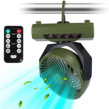 Load image into Gallery viewer, 20000mAh Rechargeable Oscillating Camping Fan with Flashlight Hanging Hook Remote Control