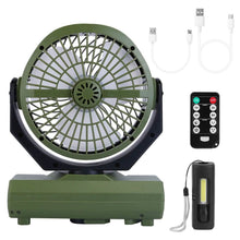 Load image into Gallery viewer, 20000mAh Rechargeable Oscillating Camping Fan with Flashlight Hanging Hook Remote Control