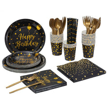 Load image into Gallery viewer, 201 Pieces: Black Gold Disposable Dinnerware Set