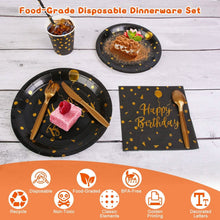 Load image into Gallery viewer, 201 Pieces: Black Gold Disposable Dinnerware Set