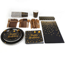 Load image into Gallery viewer, 201 Pieces: Black Gold Disposable Dinnerware Set