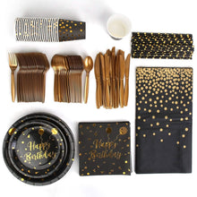 Load image into Gallery viewer, 201 Pieces: Black Gold Disposable Dinnerware Set