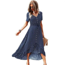 Load image into Gallery viewer, Fashion Elegant Boho Short Sleeve Polka Dot Long Dresses Women Beach Party Vintage Fashion Dresses