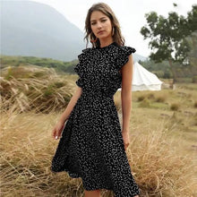 Load image into Gallery viewer, New Summer Dot Print Dress Women Casual Butterfly Sleeve Ruffles Medium Long Chiffon Dress - Summer Fashion Dresses