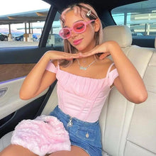 Load image into Gallery viewer, Summer best fashion Elegant Pink Strap Crop Top T Shirt women's fashion flattering tops
