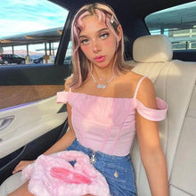 Load image into Gallery viewer, Summer best fashion Elegant Pink Strap Crop Top T Shirt women's fashion flattering tops