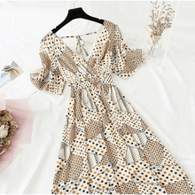 Load image into Gallery viewer, Summer Women Ruffled Short-sleeved Chiffon Dress V-neck High Waist Floral Print Beach Midi Dresses For Women