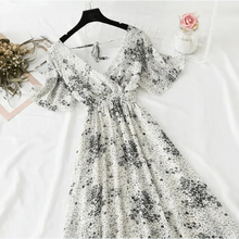 Load image into Gallery viewer, Summer Women Ruffled Short-sleeved Chiffon Dress V-neck High Waist Floral Print Beach Midi Dresses For Women