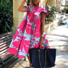 Load image into Gallery viewer, Women Retro Loose Casual Round Neck Short Sleeve Dress - Cute Fashion Dresses For Women