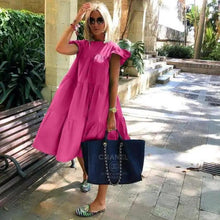 Load image into Gallery viewer, Women Retro Loose Casual Round Neck Short Sleeve Dress - Cute Fashion Dresses For Women