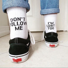 Load image into Gallery viewer, 2022 Black White Cotton Socks AB Side Don't Follow Me I'm Lost too Creative Unisex Casual Socks Daily For Men And Women