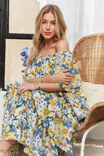 Load image into Gallery viewer, Layered Floral Off-Shoulder Short Sleeve Maxi Summer Dress For Women β Elegant and Feminine Floral Off-Shoulder Maxi Dress with Ruffled Layers for a Romantic Look