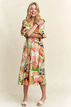 Load image into Gallery viewer, New Summer Floral V-Neck Puff Sleeve Midi Dress For Women – Feminine, Charming, Elegant, Eye-Catching, Perfect for Any Occasion