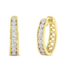 Load image into Gallery viewer, 10KT Yellow and White Gold Diamond Hoop Earring (1/2 cttw, J-K Color, I2-I3 Clarity)