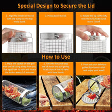 Load image into Gallery viewer, 20cm/30cm BBQ Basket Stainless Cylindrical Rolling Grilling Baskets Portable Barbecue Rack For Grill For Fish Shrimp Meat Fries BBQ Grill Basket Rolling Grilling Basket Stainless Steel Grill Mesh Barbeque Grill Accessories