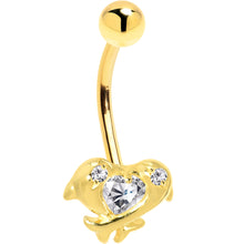 Load image into Gallery viewer, 16G Solid 14k Yellow Gold Cubic Zirconia Dolphin Kiss Belly Ring