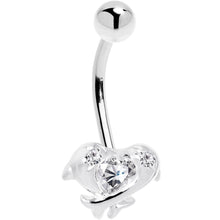 Load image into Gallery viewer, 16G Solid 14k White Gold Cubic Zirconia Dolphin Kiss Belly Ring