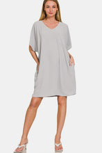 Load image into Gallery viewer, V-Neck Tee Dress with Pockets For Women β Comfortable V-Neck Dress, Casual Chic Tee Dress, Practical Pocketed Dress, Versatile V-Neck Dress, Everyday Casual Dress, Relaxed Fit Dress, Functional Pocket Dress